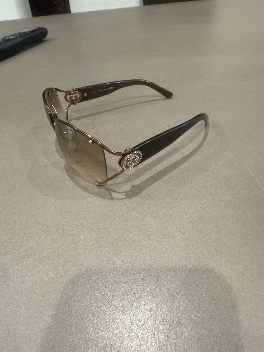 Gucci Brown Gradient Shield Sunglasses with Gold Accents